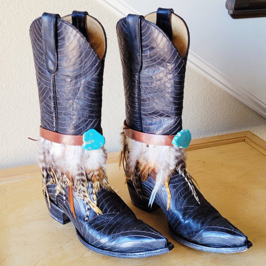 Boho Western Boot Wrap Cuff w/ Feathers & Turquoise 500f