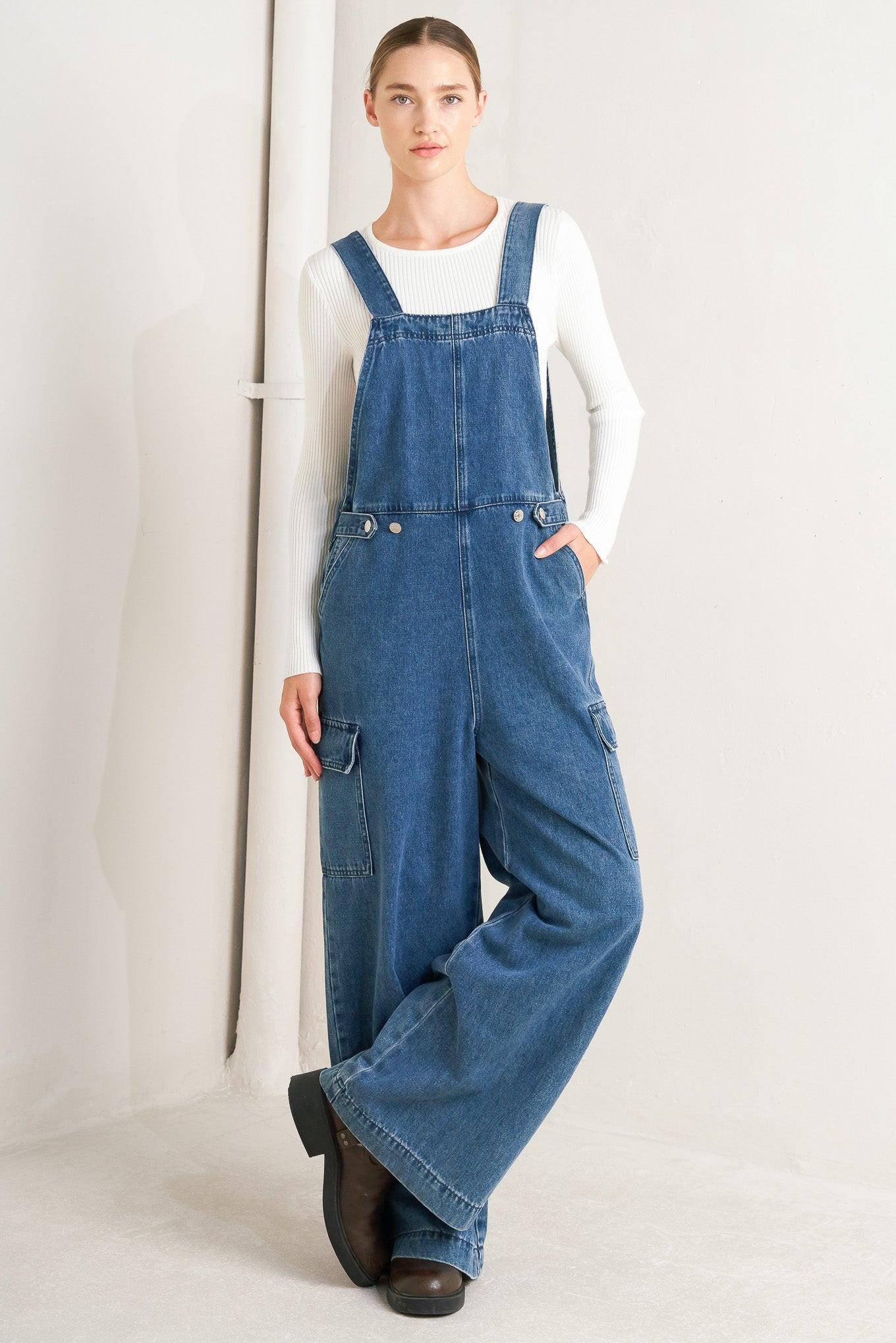 LET ME TALK DENIM CARGO JUMPSUIT