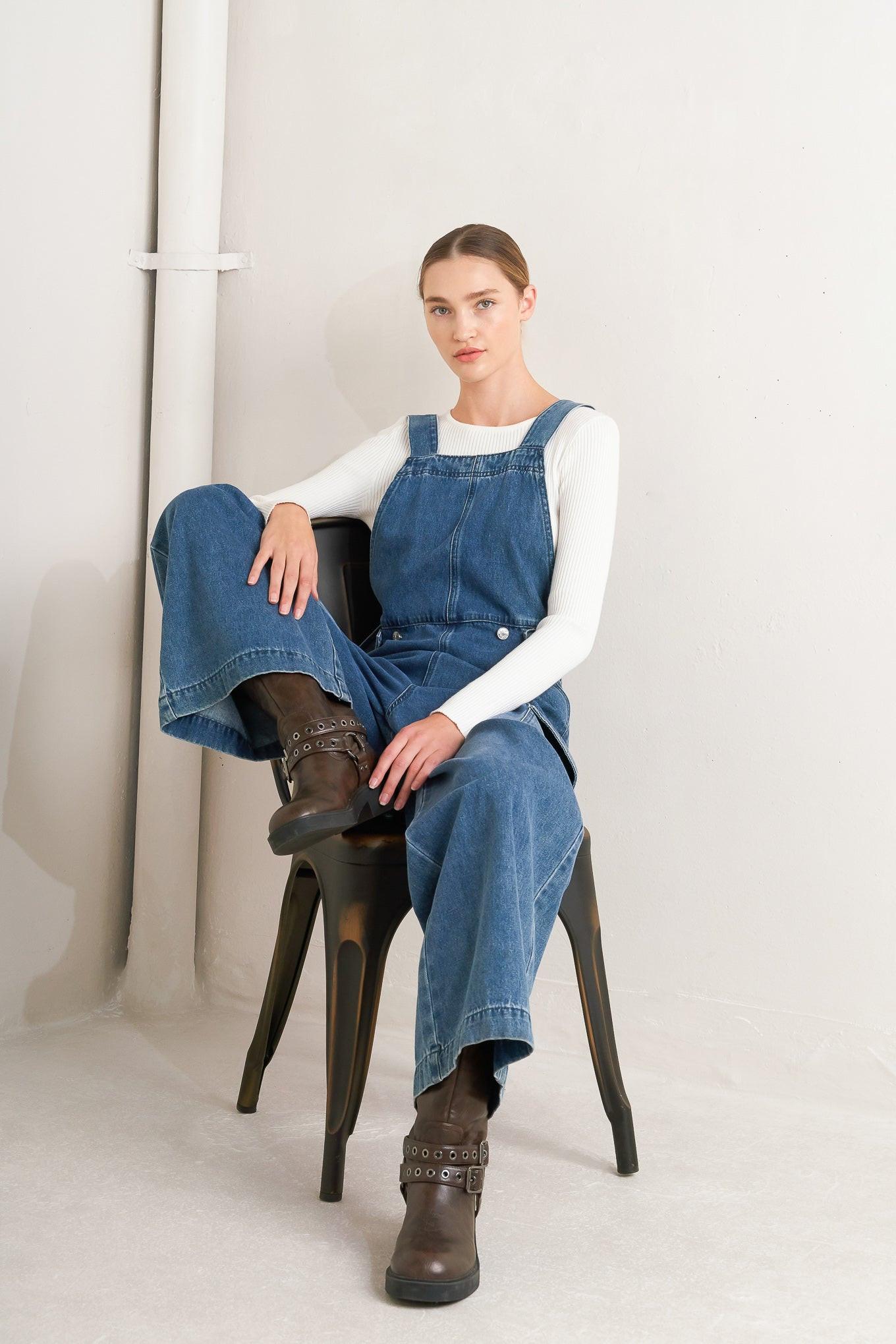 LET ME TALK DENIM CARGO JUMPSUIT