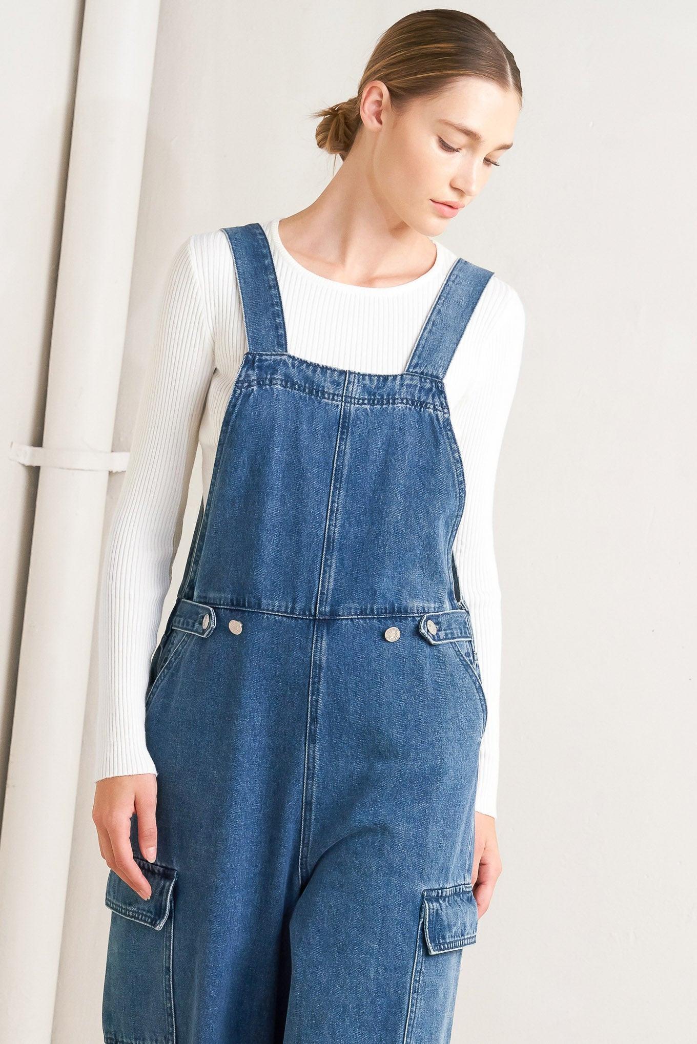 LET ME TALK DENIM CARGO JUMPSUIT