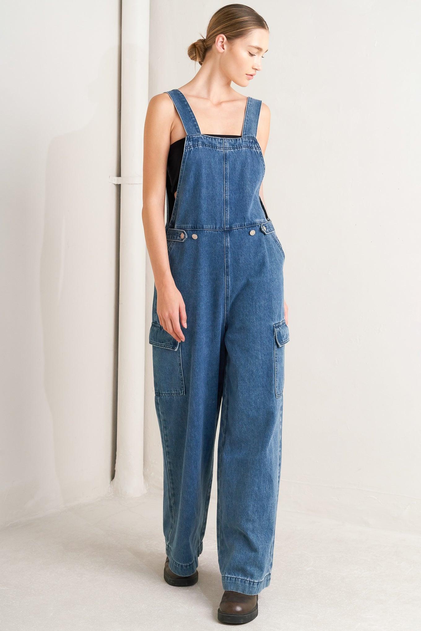 LET ME TALK DENIM CARGO JUMPSUIT