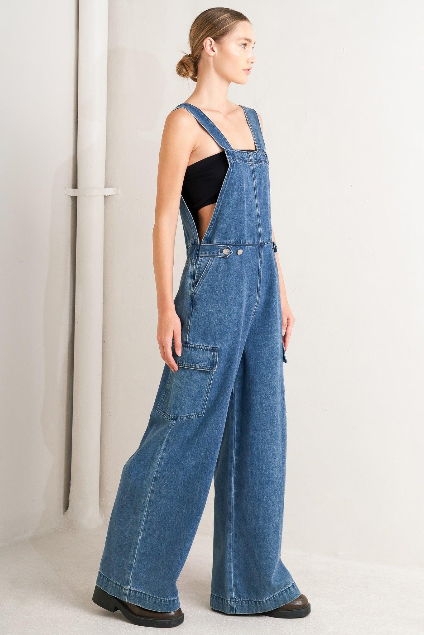LET ME TALK DENIM CARGO JUMPSUIT