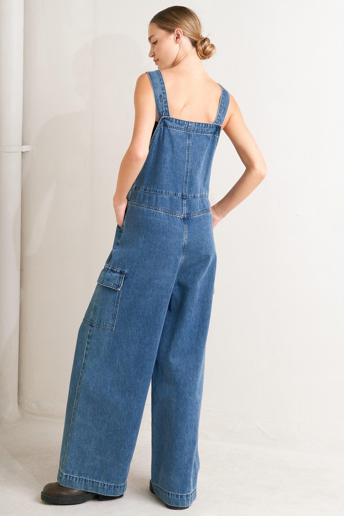 LET ME TALK DENIM CARGO JUMPSUIT