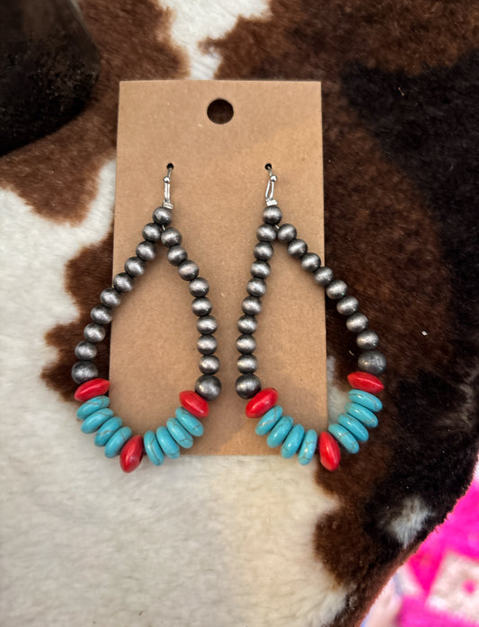 Red Turquoise bead hoops
