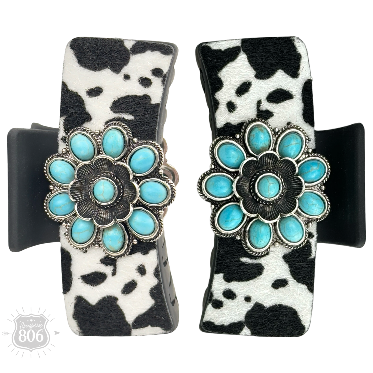 Western cow print concho hair claw