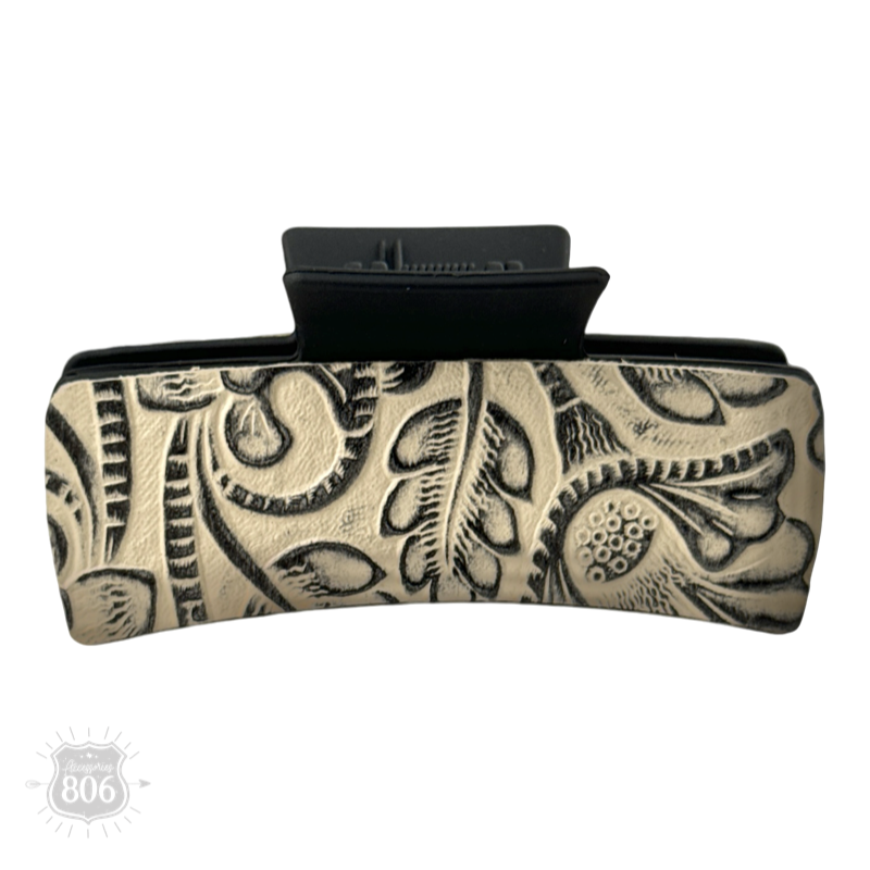 Western print tooled hair claw