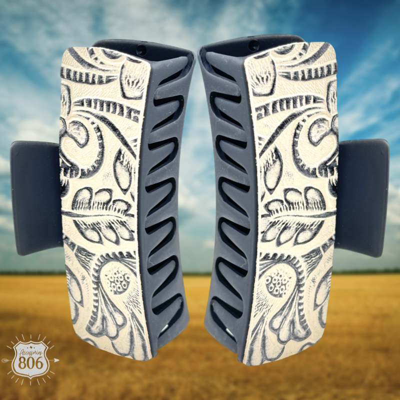 Western print tooled hair claw