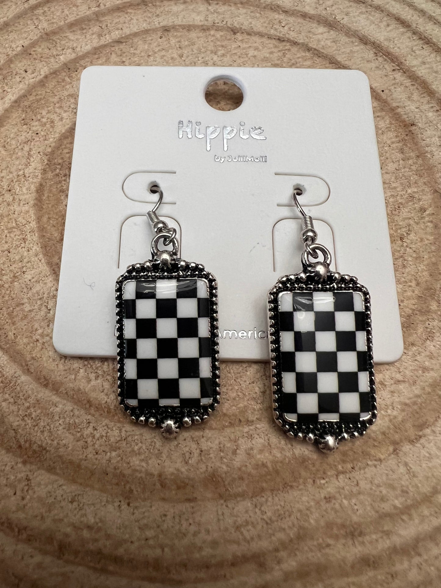 Checkered Rectangle Earrings - 1 1/2 inch drop