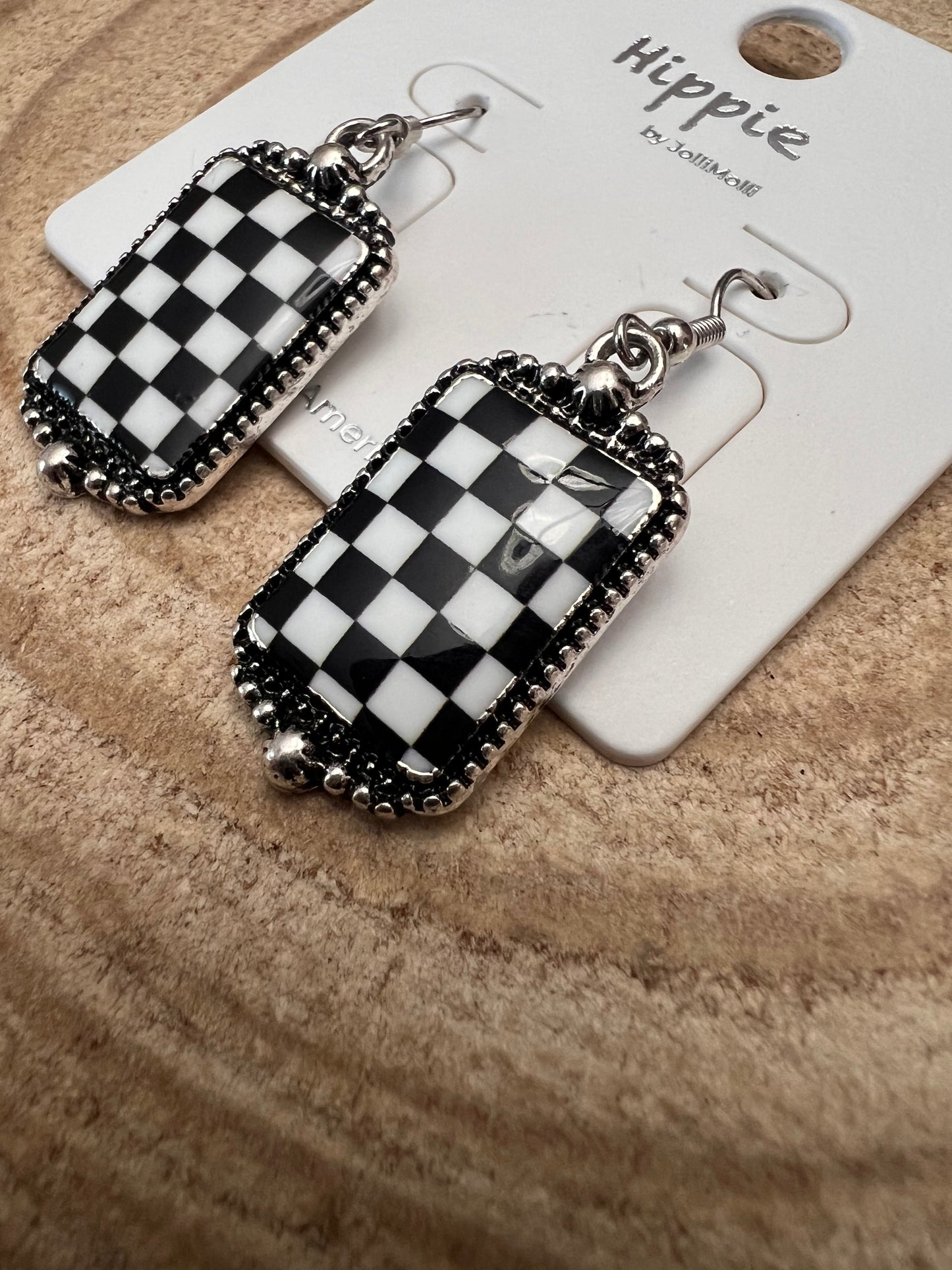 Checkered Rectangle Earrings - 1 1/2 inch drop