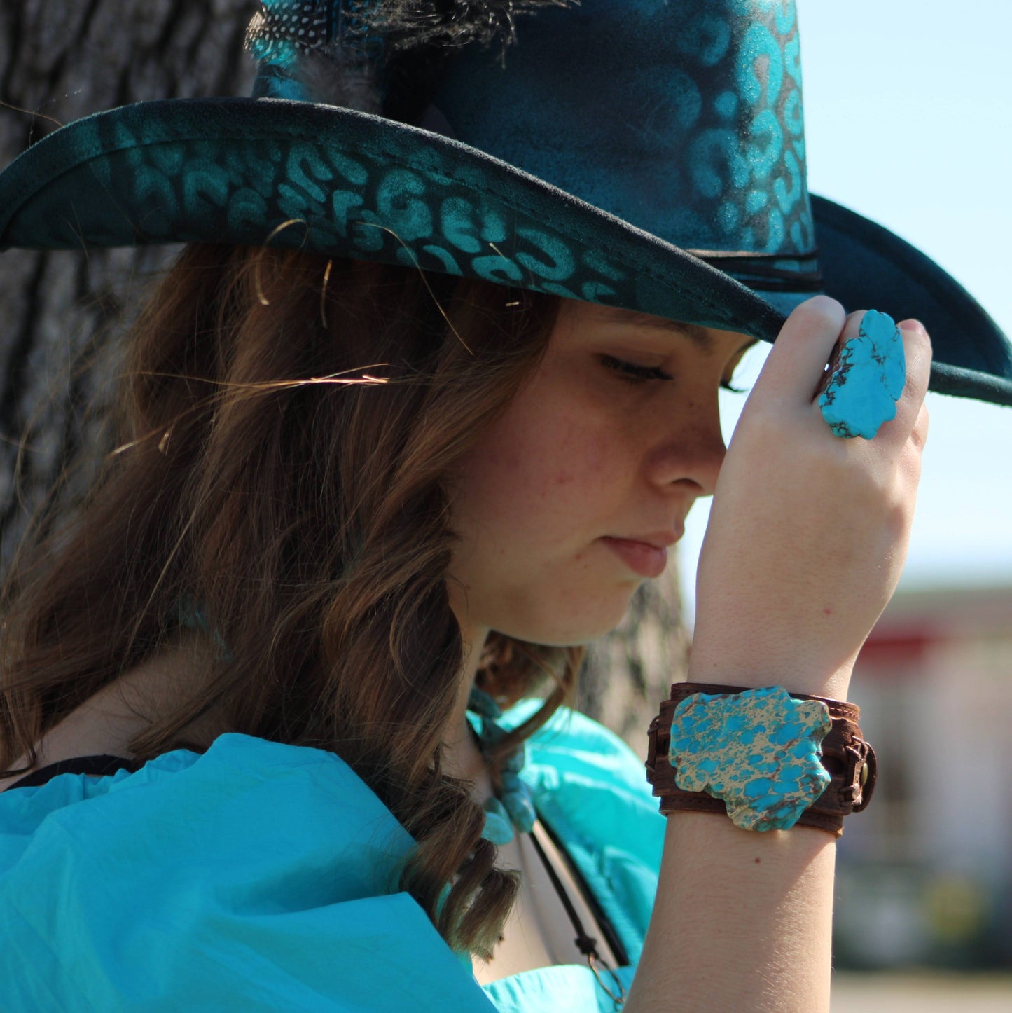 Genuine Leather Wide Cuff Bracelet w/ Regalite Slab 006y