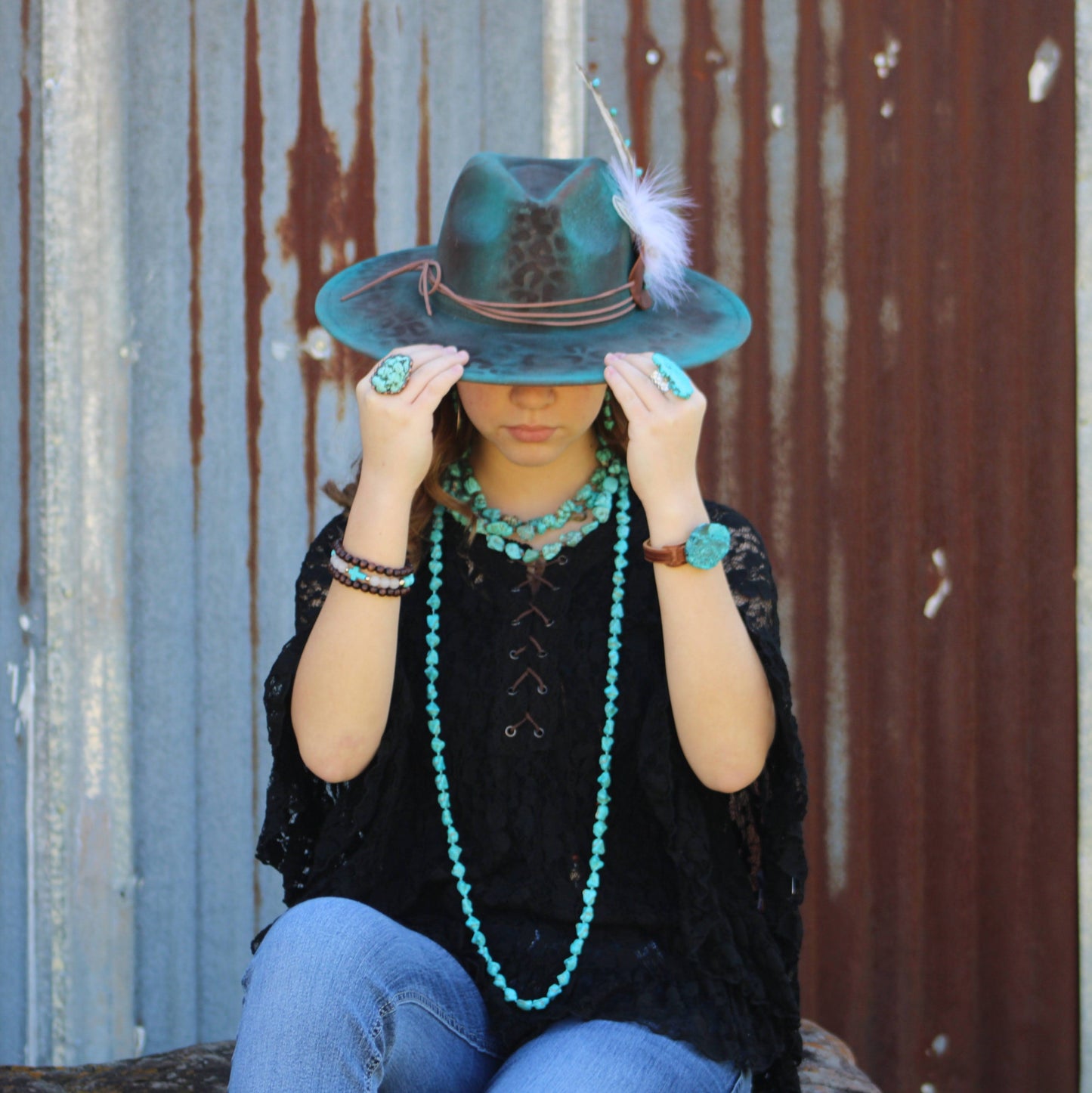 **Ocean Agate Slab on Narrow Leather Cuff 005K