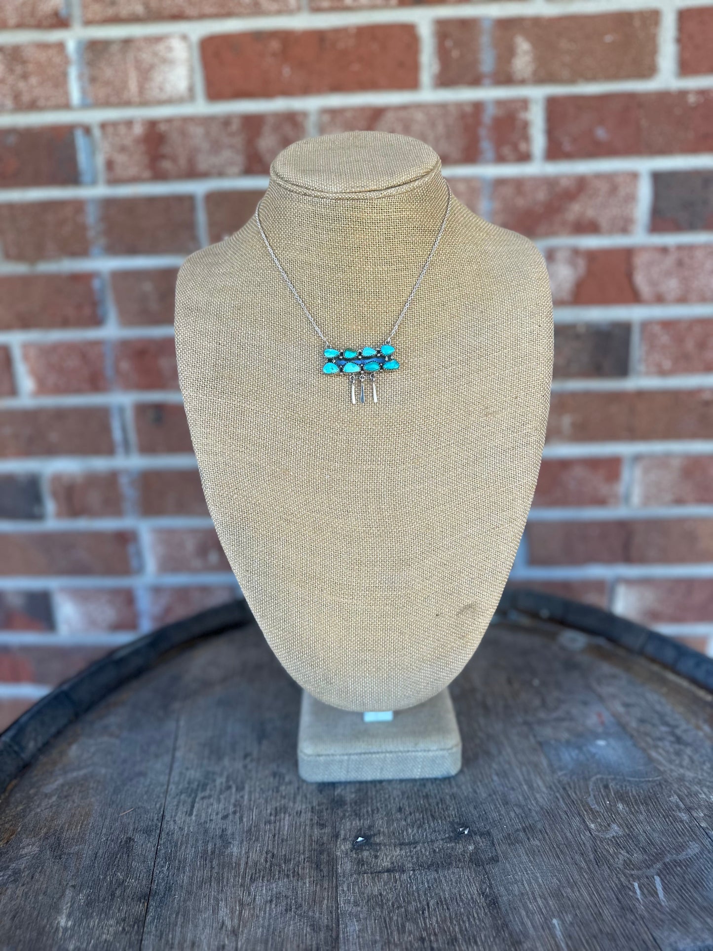 Handmade Sterling Silver & Sonoran South Hill Turquoise Bar Fringe Necklace