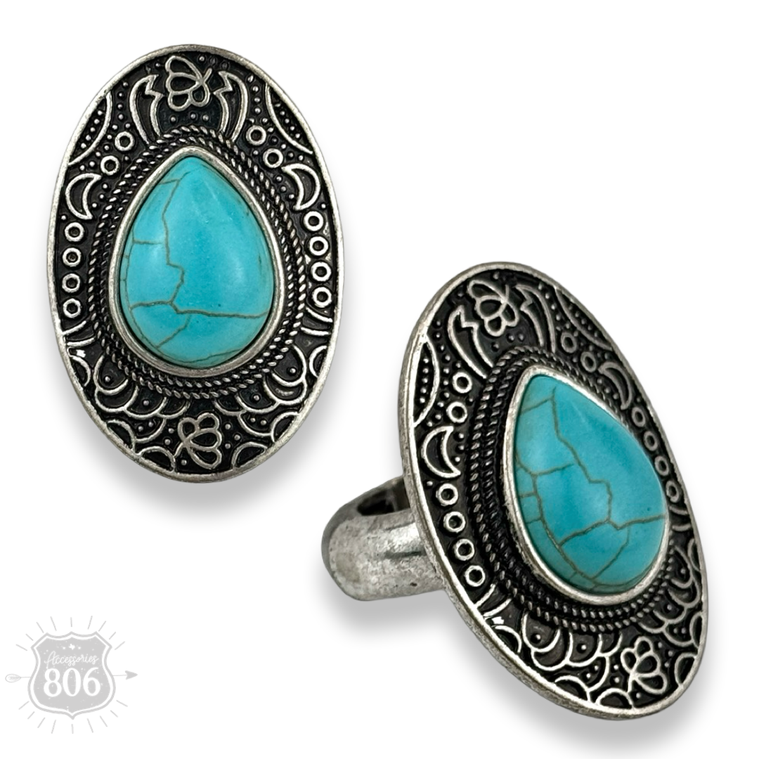 Etched oval stone ring