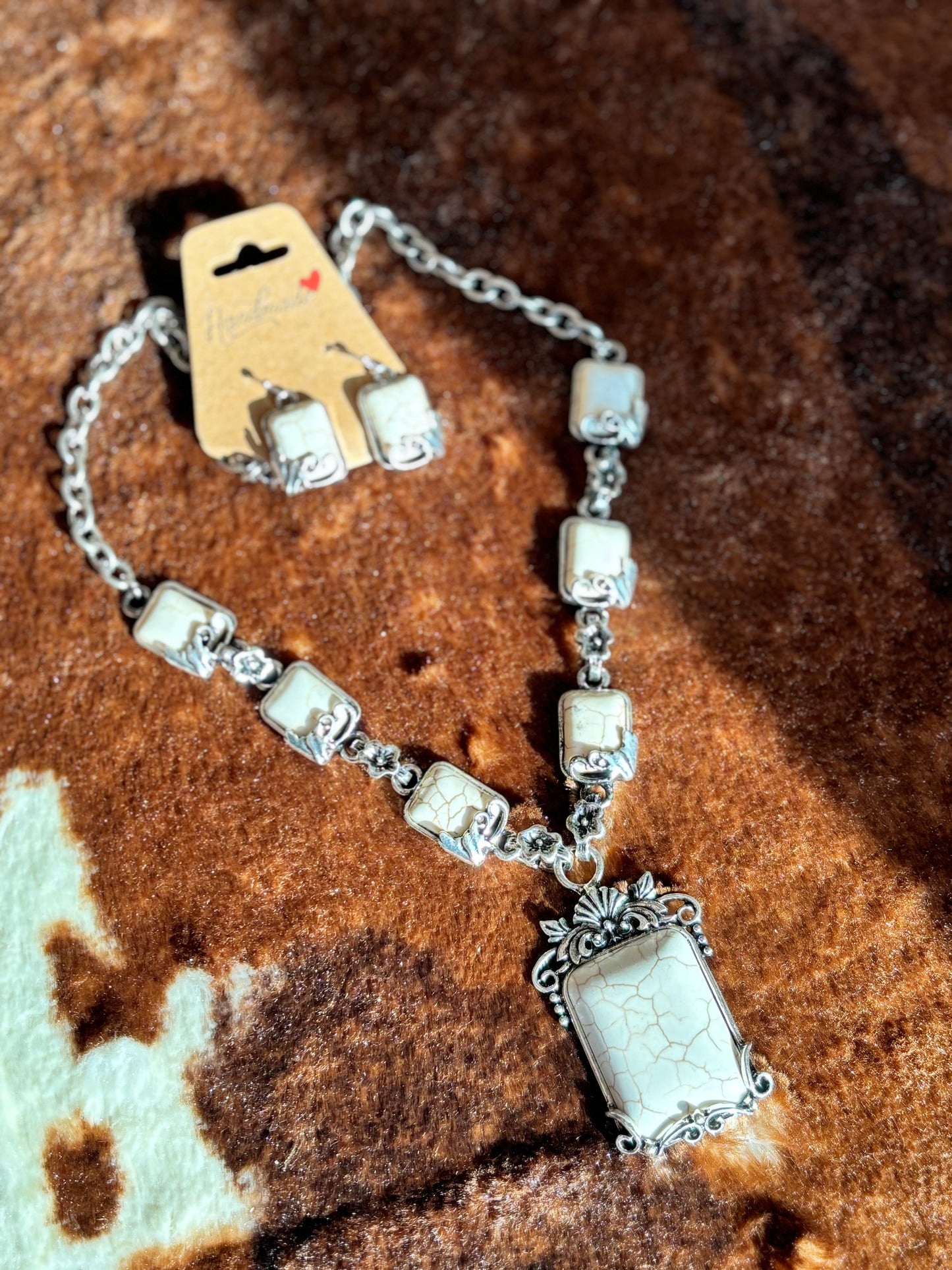 White Buffalo Necklace + Earrings