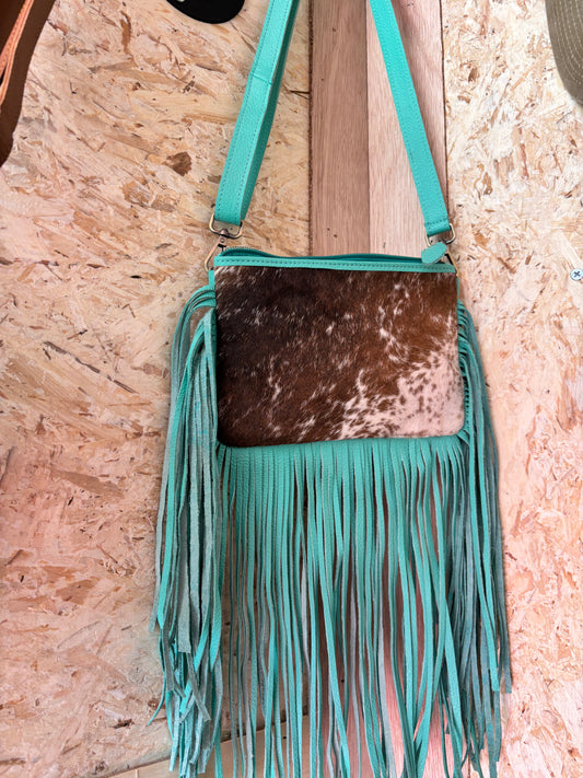 Cowhide Teal Crossbody Bag