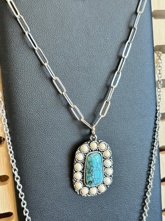 White and Turquoise Buffalo Necklace