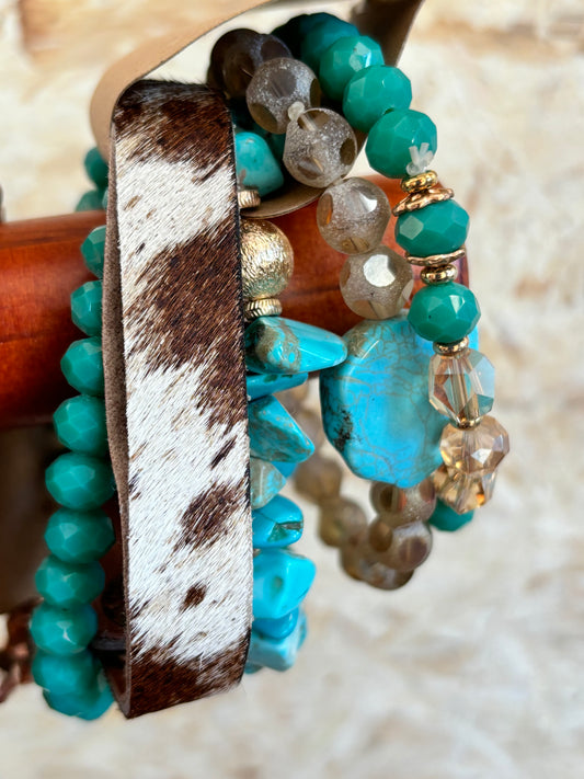 Cowprint + Turquoise Stack