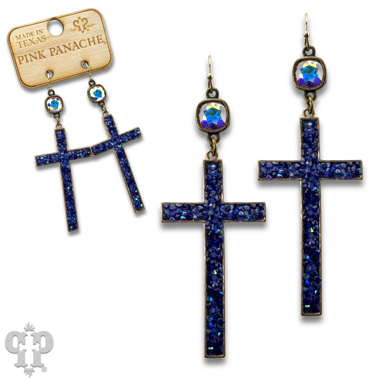 Blue cross earring with Austrian crystal