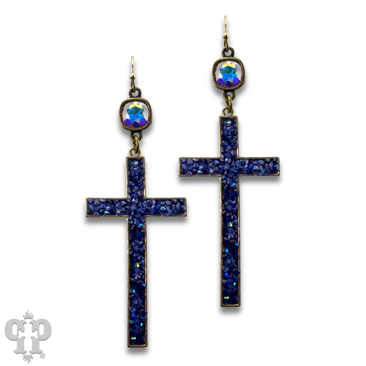 Blue cross earring with Austrian crystal