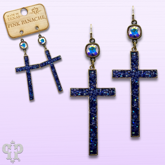 Blue cross earring with Austrian crystal