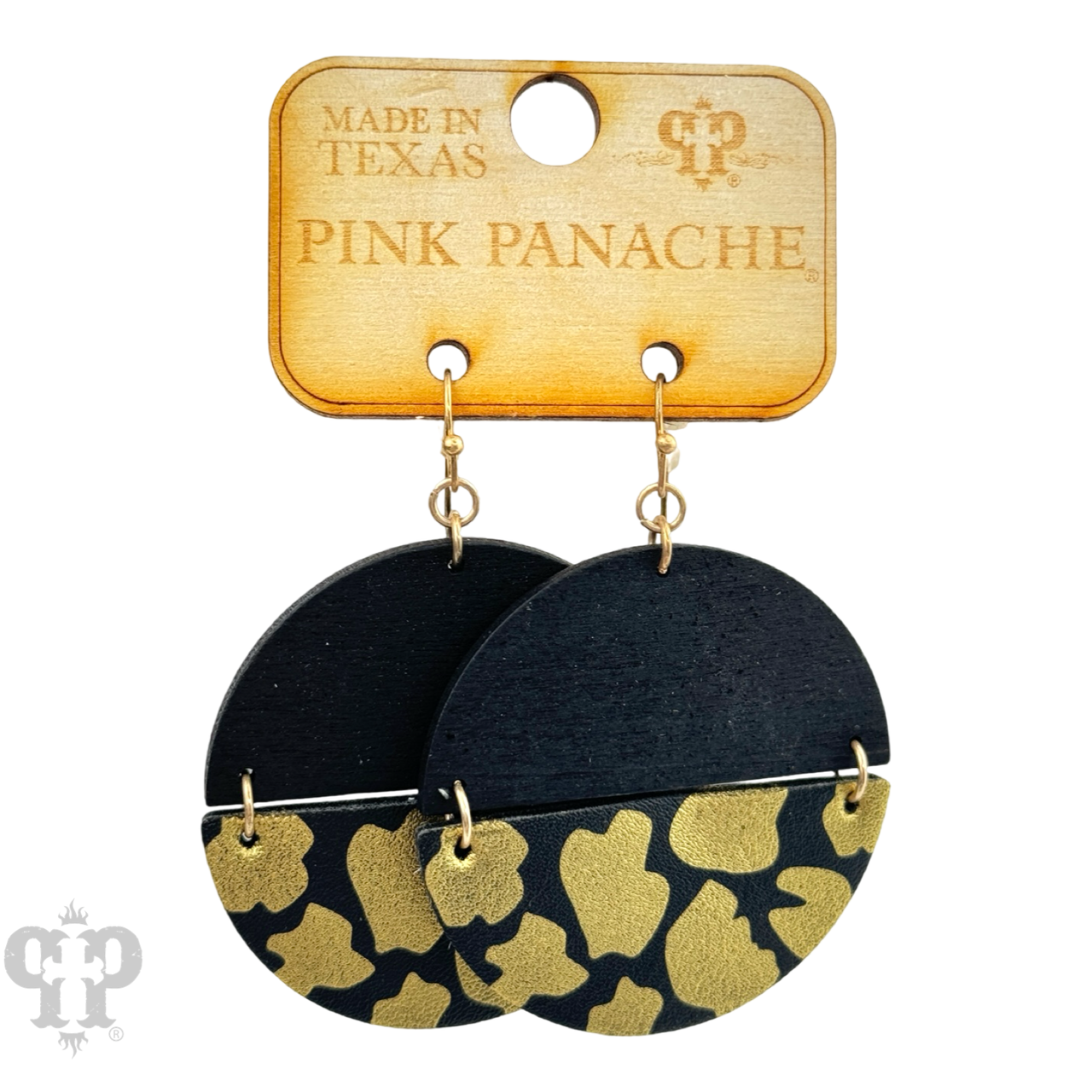 Wood circle, animal print earring