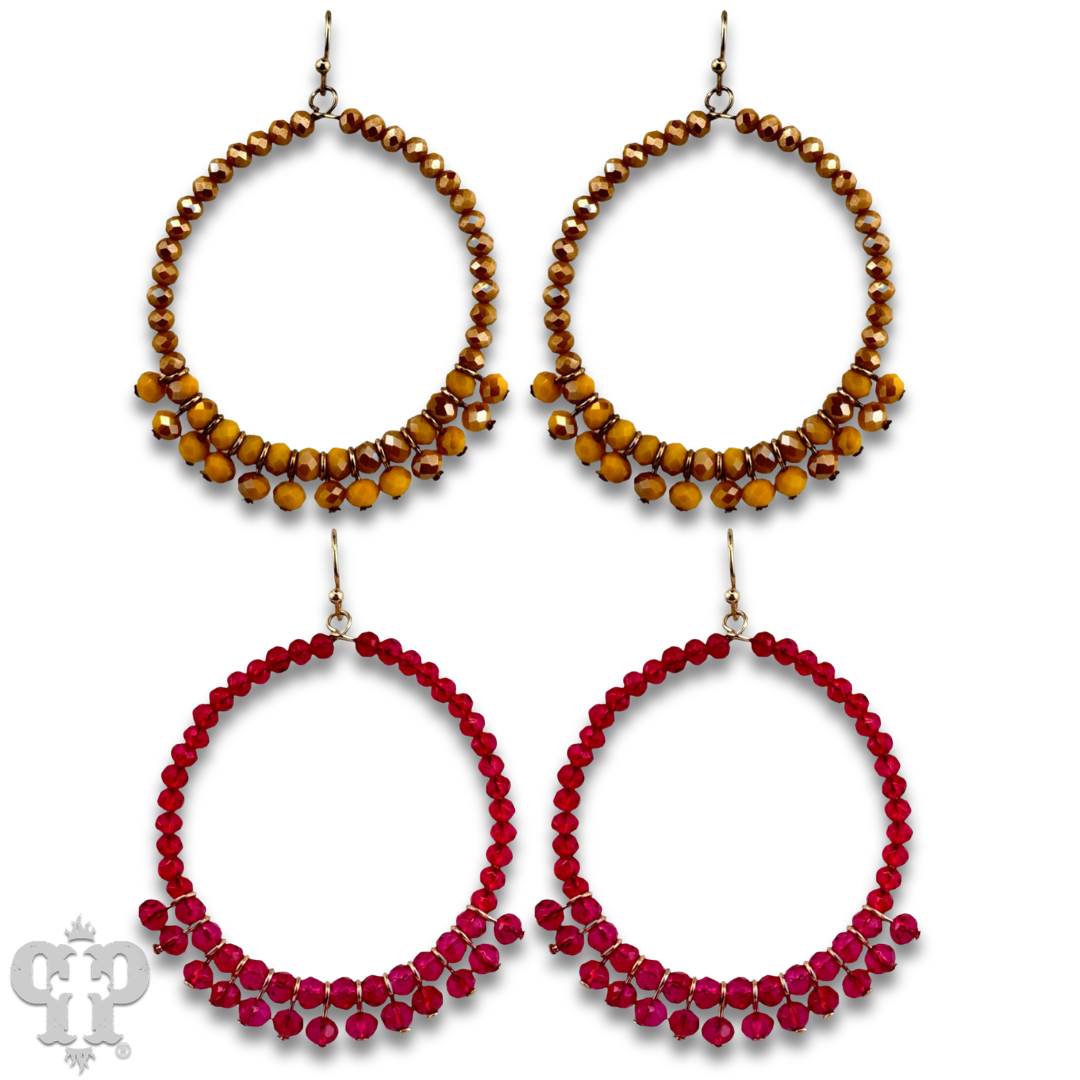 Faceted bead fringe circle shape earring