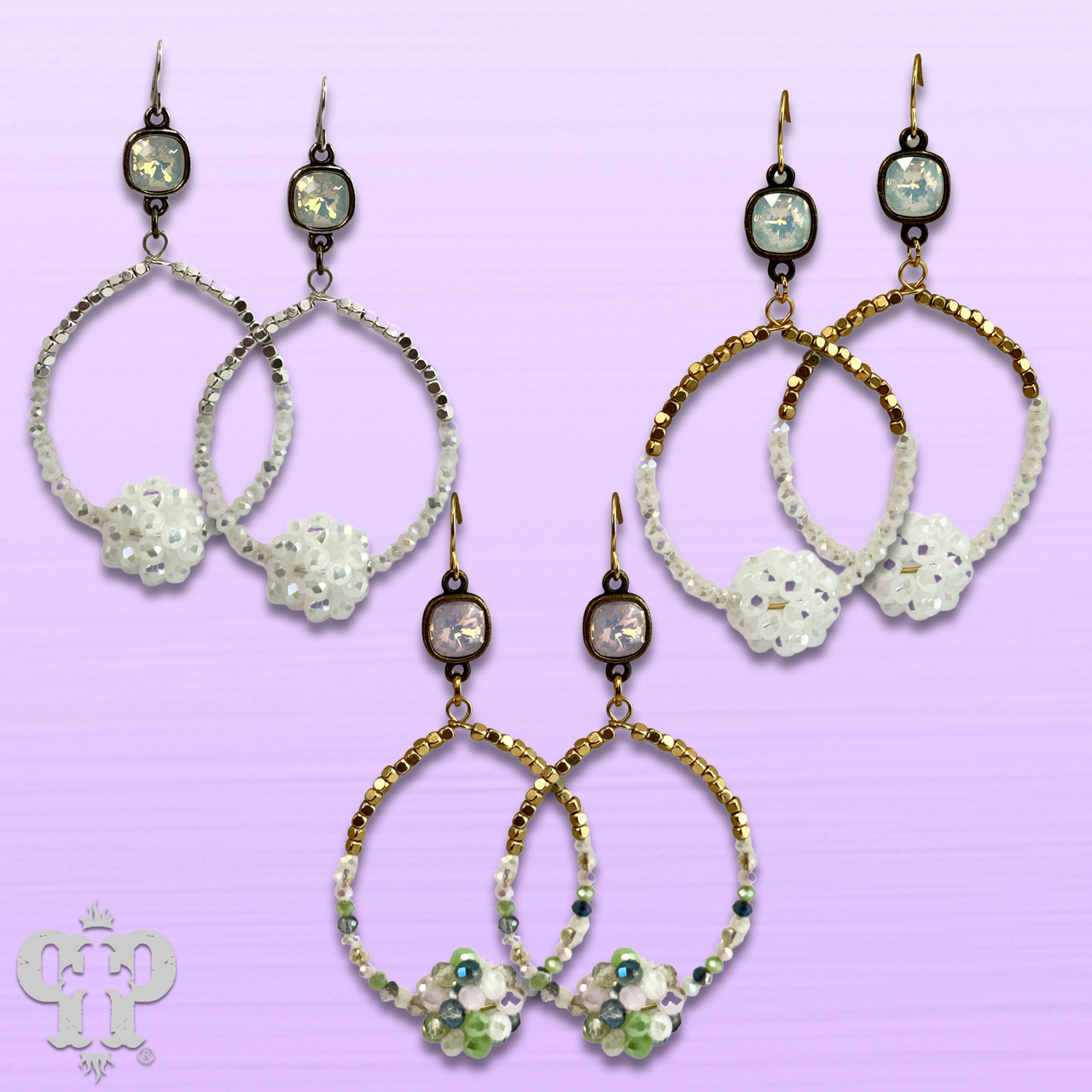 Bead cluster teardrop earring with Austrian crystal