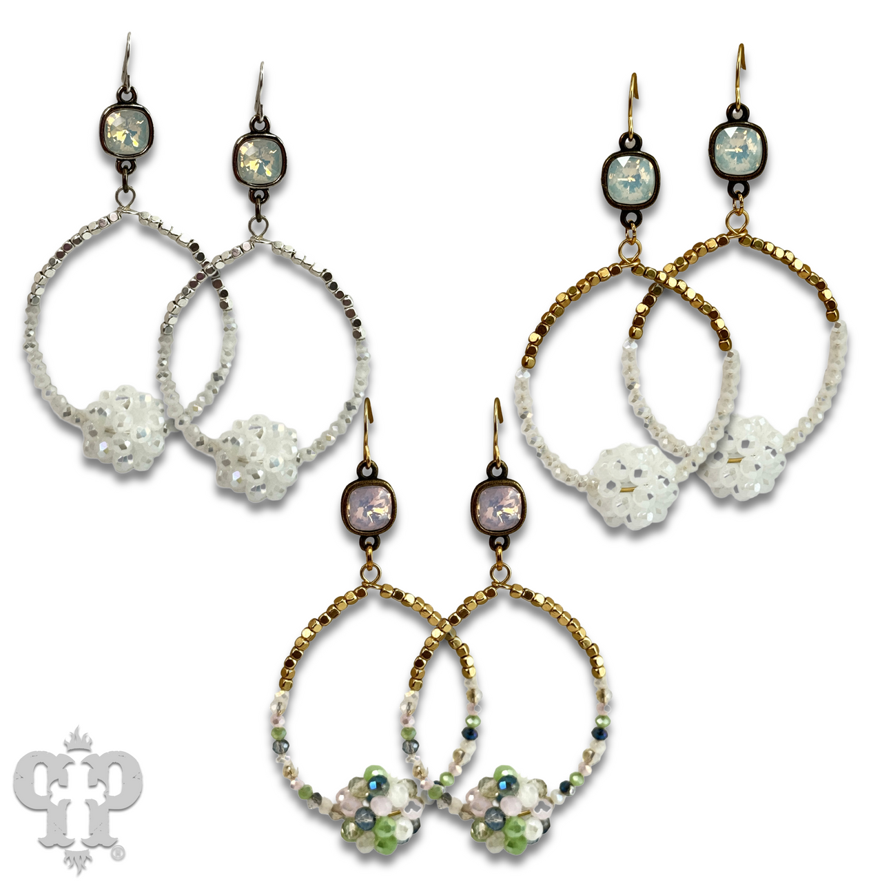 Bead cluster teardrop earring with Austrian crystal