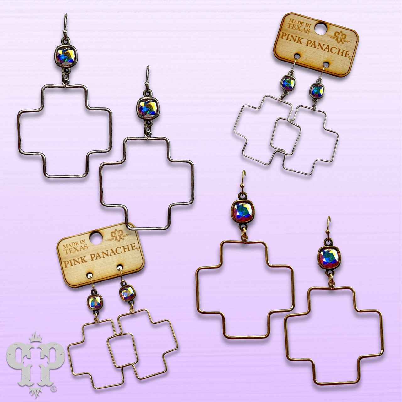 Square cross earring with Austrian crystal