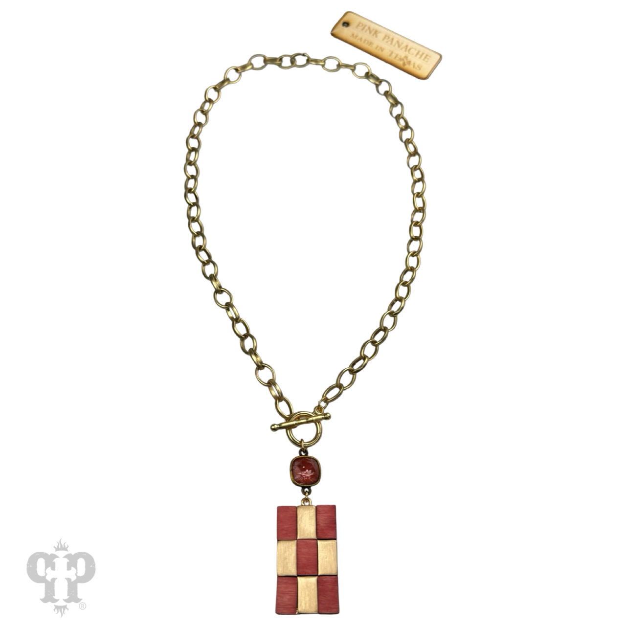 Checkerboard pattern pendant necklace with Austrian crystal