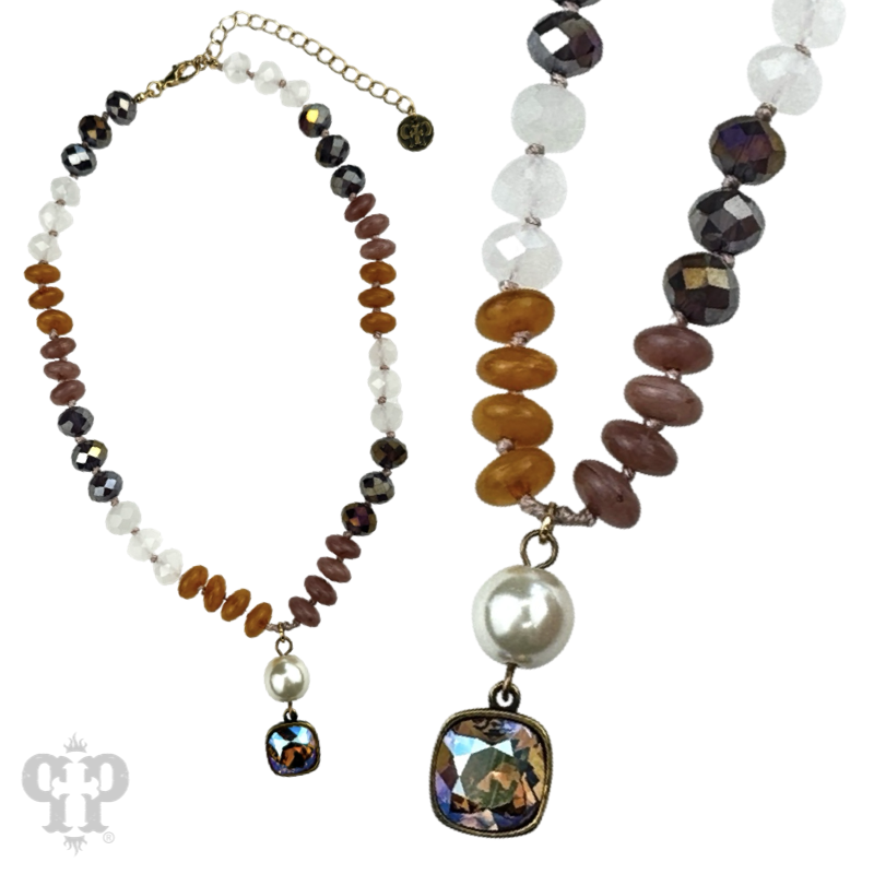 Stone and faceted bead neckace with Austrian crystal