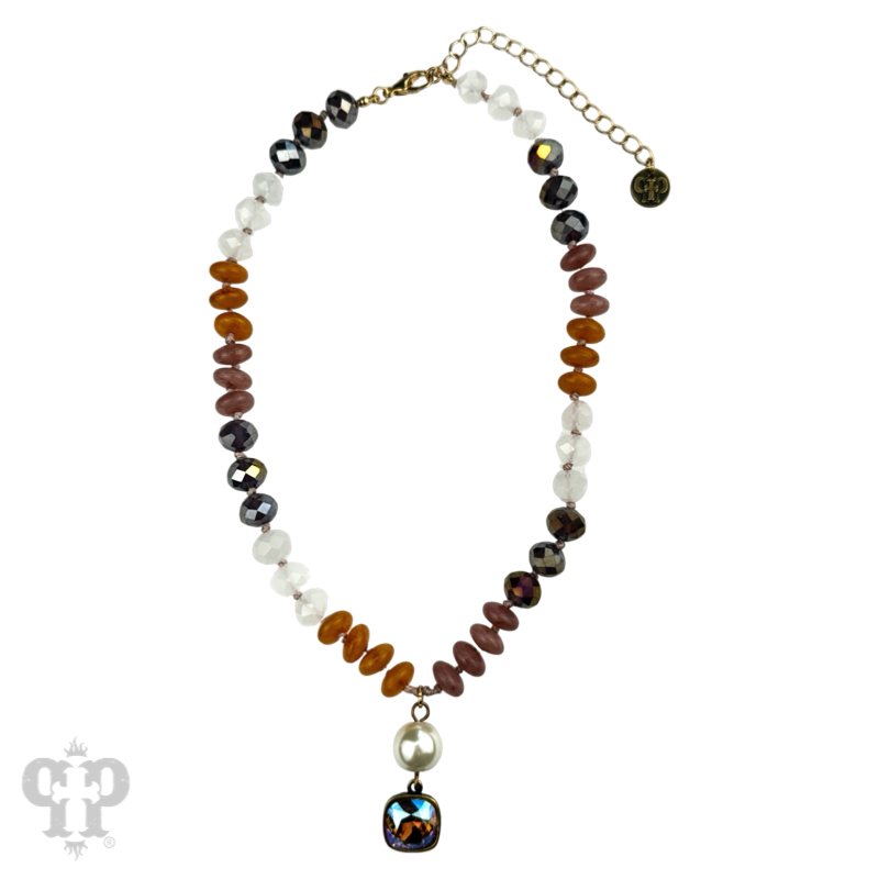 Stone and faceted bead neckace with Austrian crystal