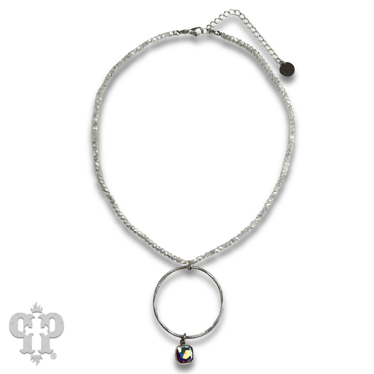 Faceted bead and circle pendant necklace with Austrian crystal