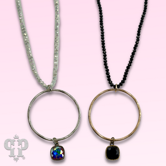 Faceted bead and circle pendant necklace with Austrian crystal