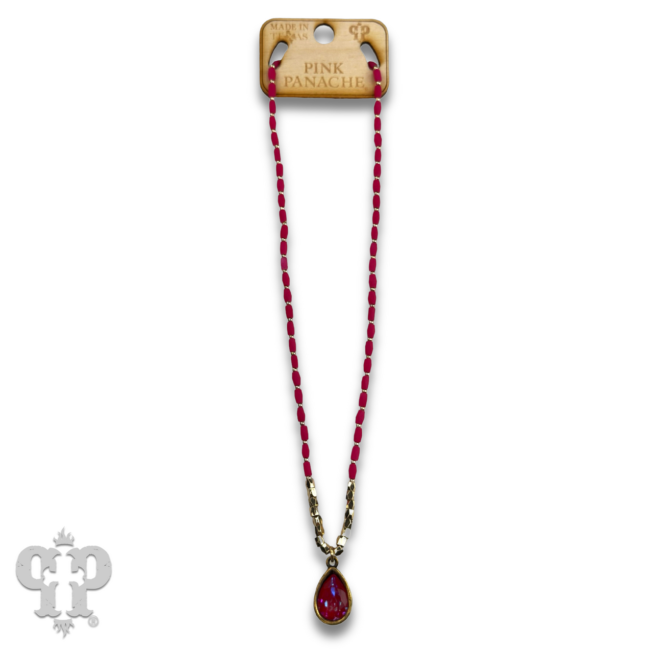 Rice bead necklace with teardrop Austrian crystal