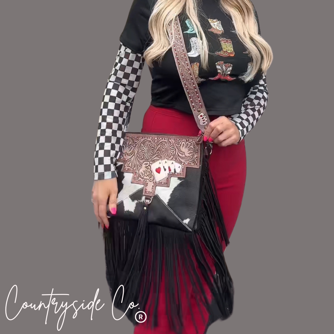 The Gambler Cowhide Fringe Purse