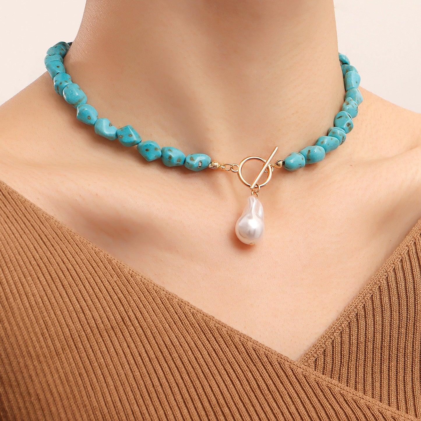 Women's Ornament Irregular Natural Turquoise Shaped Pearl Necklaces