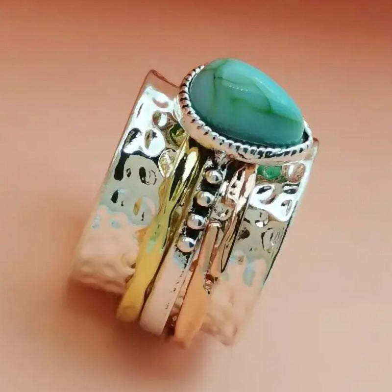 Retro Turquoise Plated Three-color Assembly Creative Wedding Rings