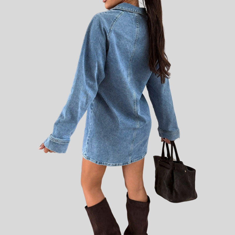 Lapel long-sleeved loose denim dress autumn and winter