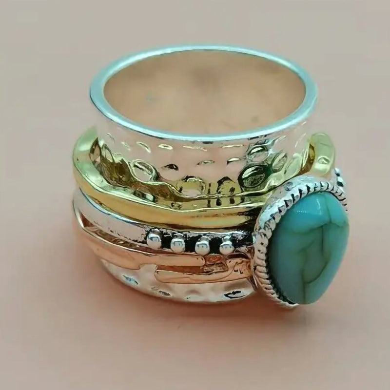 Retro Turquoise Plated Three-color Assembly Creative Wedding Rings