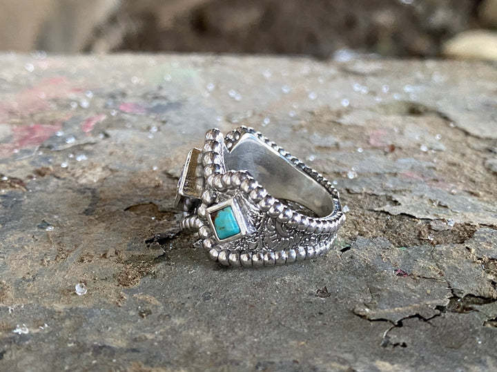 Archaism Sier Turquoise Fashion Female Engagement Ring