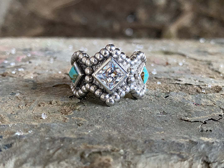 Archaism Sier Turquoise Fashion Female Engagement Ring