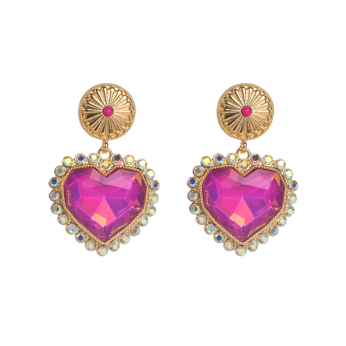 Women's Style Inlaid Glass Drill Turquoise Round Earrings