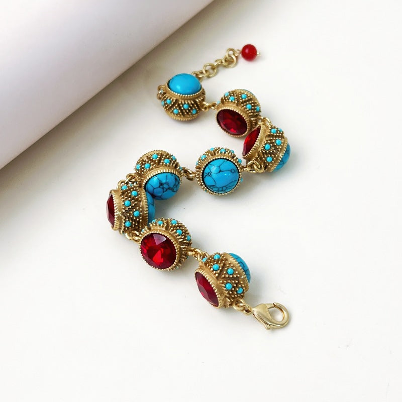 Women's Bohemia Style Turquoise Court Inlaid Ruby Bracelets