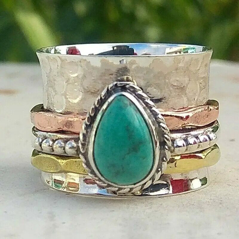 Retro Turquoise Plated Three-color Assembly Creative Wedding Rings