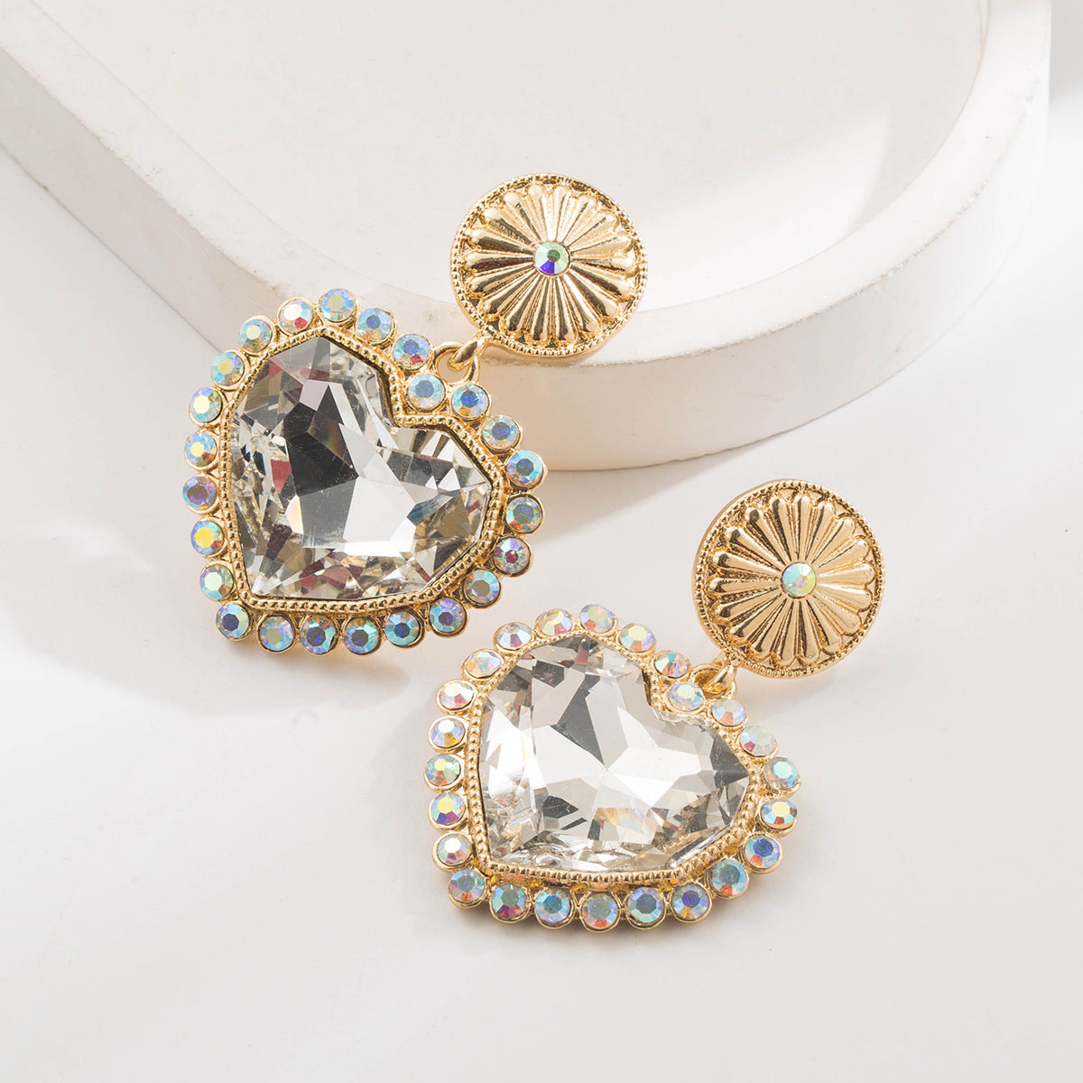 Women's Style Inlaid Glass Drill Turquoise Round Earrings