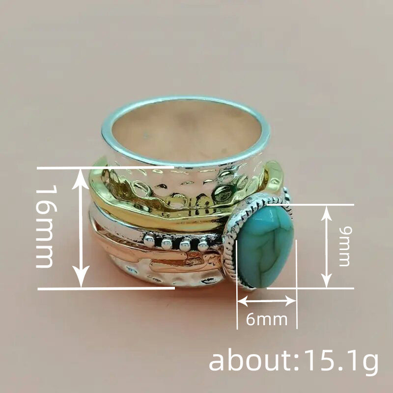 Retro Turquoise Plated Three-color Assembly Creative Wedding Rings