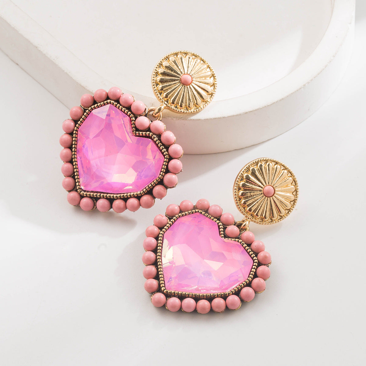 Women's Style Inlaid Glass Drill Turquoise Round Earrings
