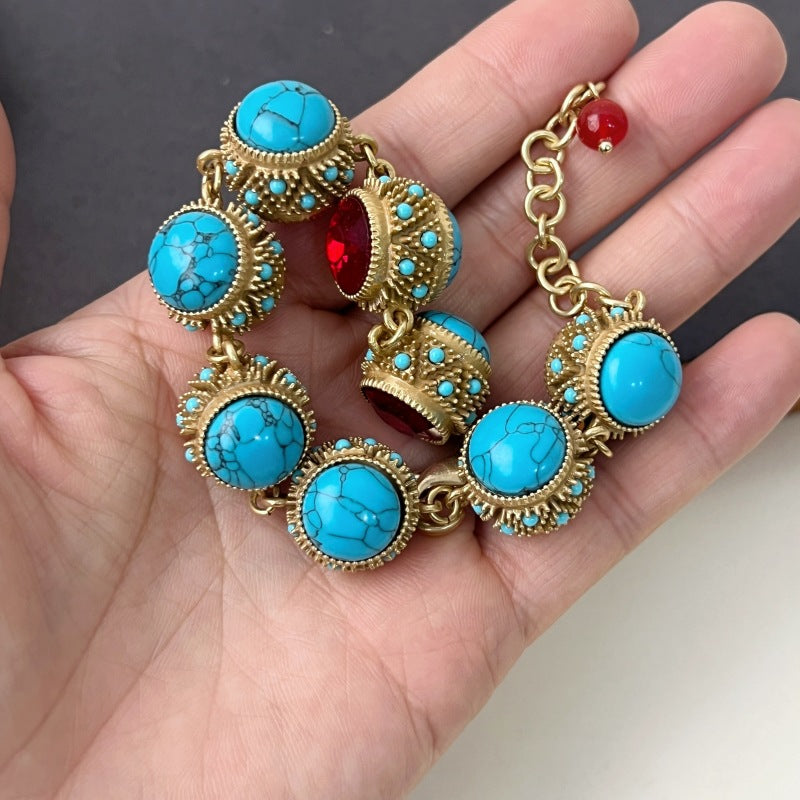 Women's Bohemia Style Turquoise Court Inlaid Ruby Bracelets