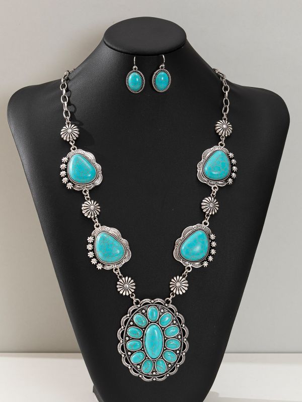 Exaggerated Turquoise Western Style Retro Shaped Rings